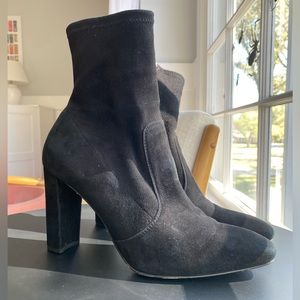 Inez Paz 90 Stretch Heeled Bootie in Black Suede